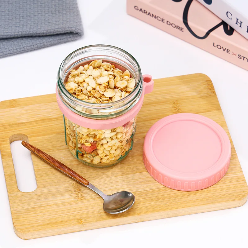 1pcs Overnight Oats Container Milk Fruit Salad Food Storage Glass Jars Portable Cereal Breakfast Cups Water Bottle Kitchen Item 5