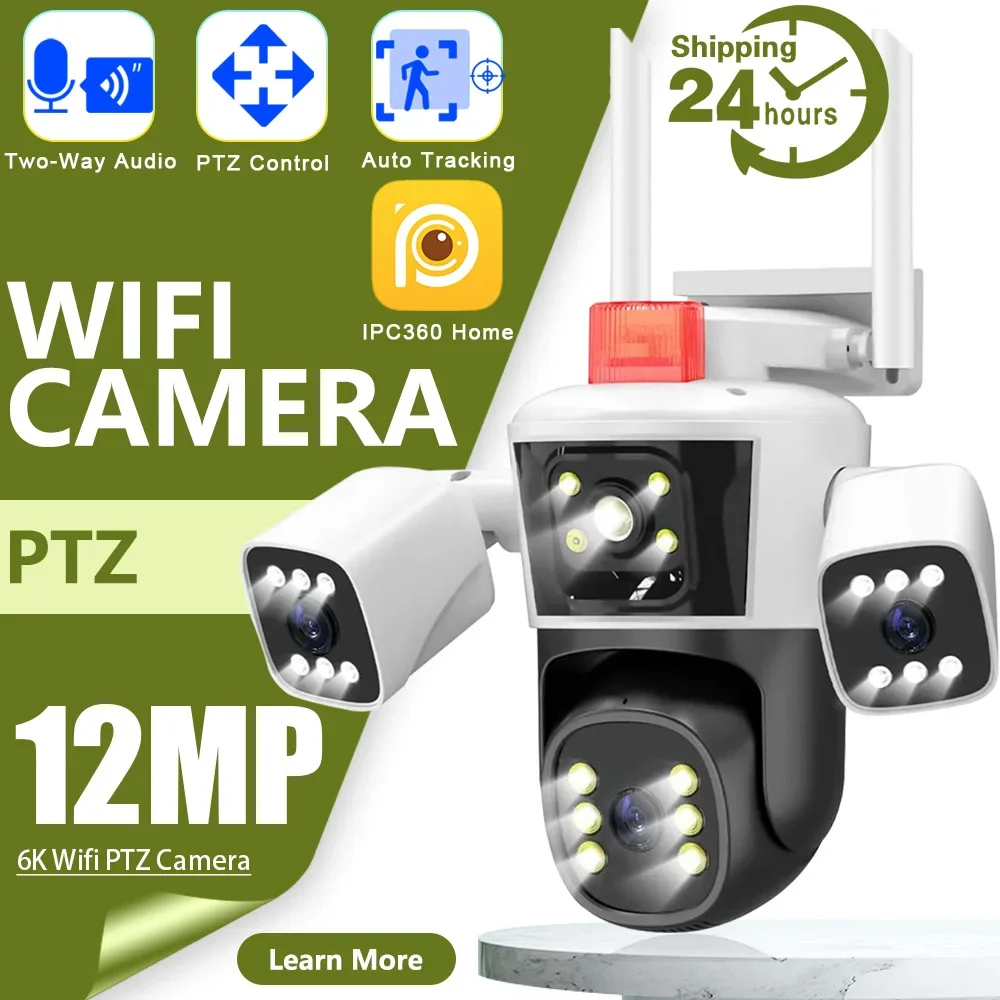 

IP Camera 6K 12MP HD WiFi Outdoor PTZ Camera Three Lens Three Screen Home Security PTZ Camera 6MP Video Surveillance IPC360 Home