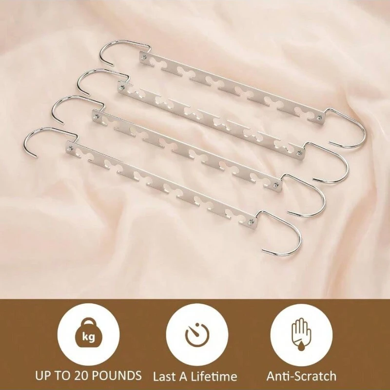 8 Pack Space Saving Hangers, Metal Magic Hangers Hooks For Closet, Multiple Hangers In One, Space Saver Closet Organizers And St