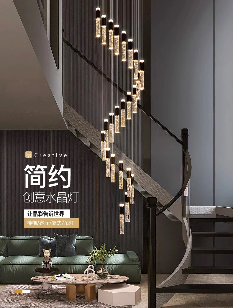 Modern Crystal Chandelier - Elegant Pendant Lamp for Living Room and Staircase