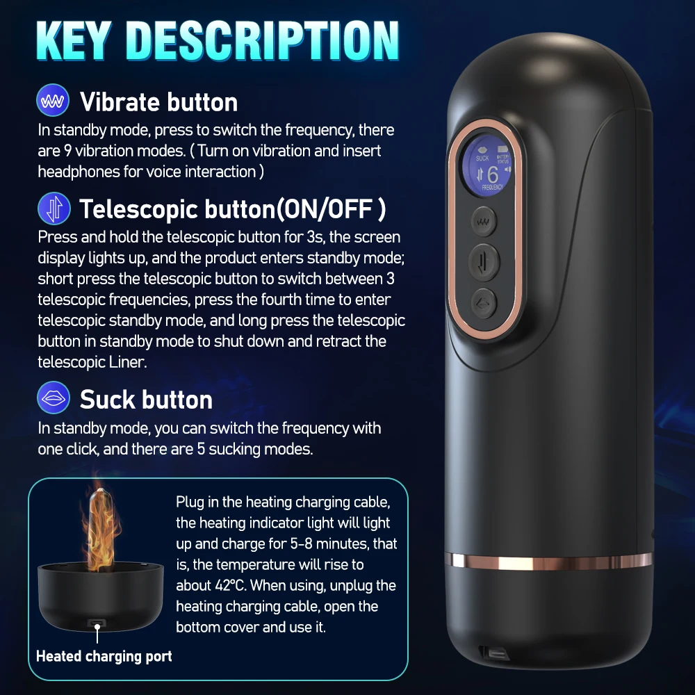 Automatic Male Masturbators Cup Telescopic Rotation Sucking Blowjob Vagina Heating Pocket Cat Penis Piston Masturbation AdultToy