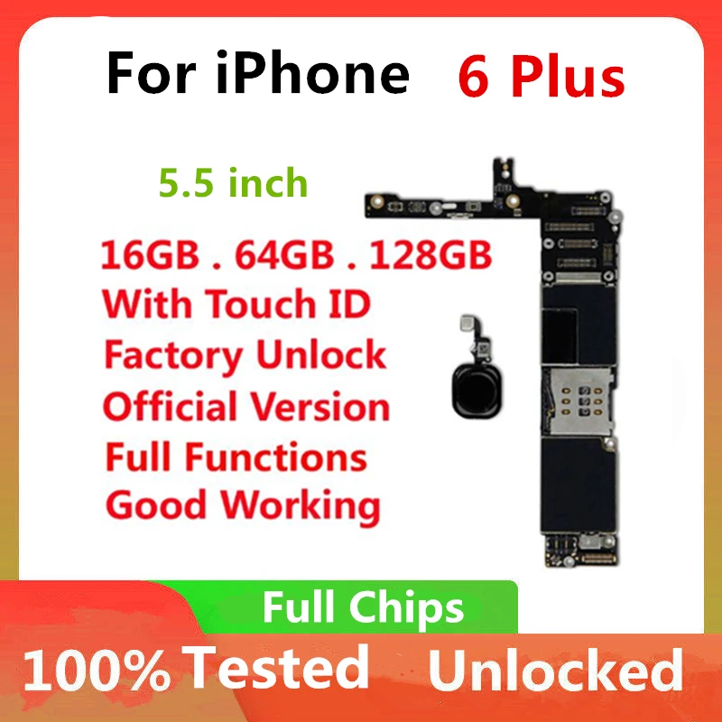 100% разблокированная оригинальная материнская плата iPhone 6 Plus 5 дюйма Бесплатная
