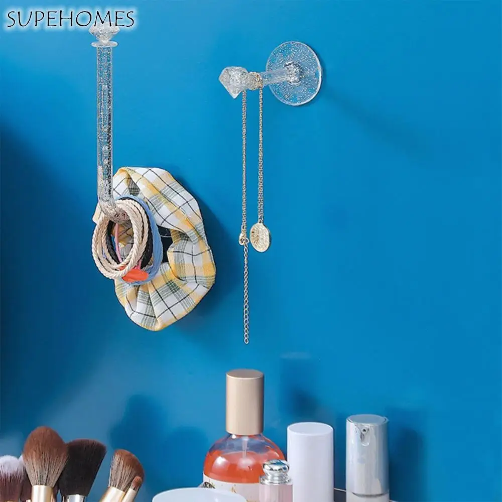 

1Pcs Waterproof Jewelry Necklace Bathroom Hook No punching Crystal Hair Rope Holder Key Holder Bag Hanger Hook