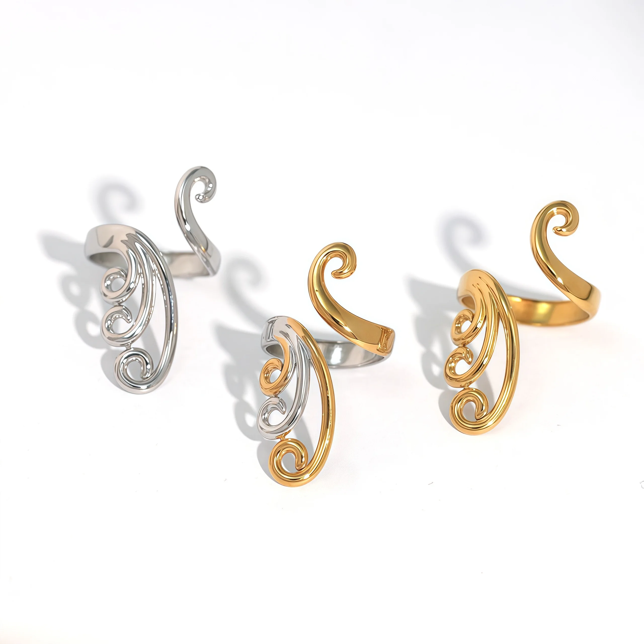 Exquisite Geometrie-Design-Edelstahlringe, 18 Karat vergoldet, wasserdicht, hochwertiger Schmuck für den täglichen Gebrauch, Urlaub am Meer – Detail 8