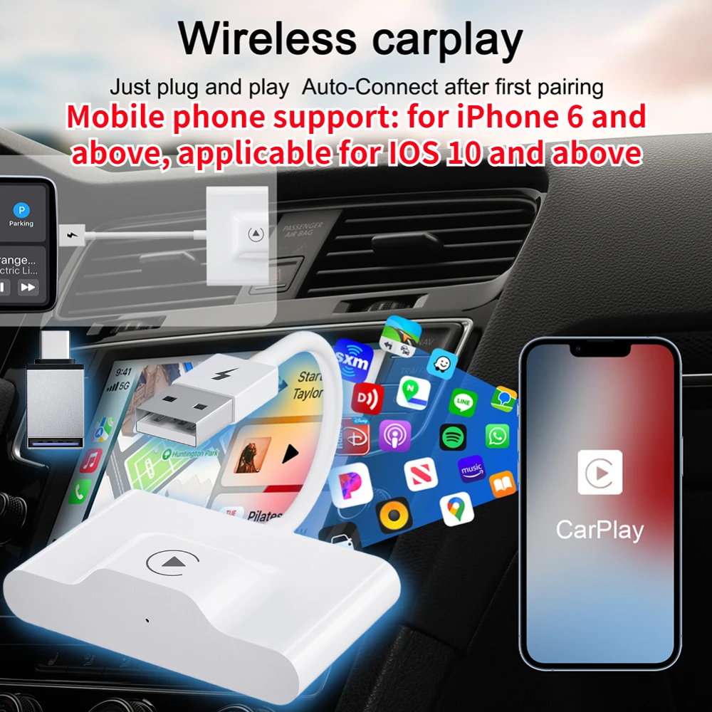 

Wireless CarPlay Adapter for lPhone Wireless Auto Car Adapter Android Wireless Carplay Dongle Plug Play 5GHz WiFi Online Update