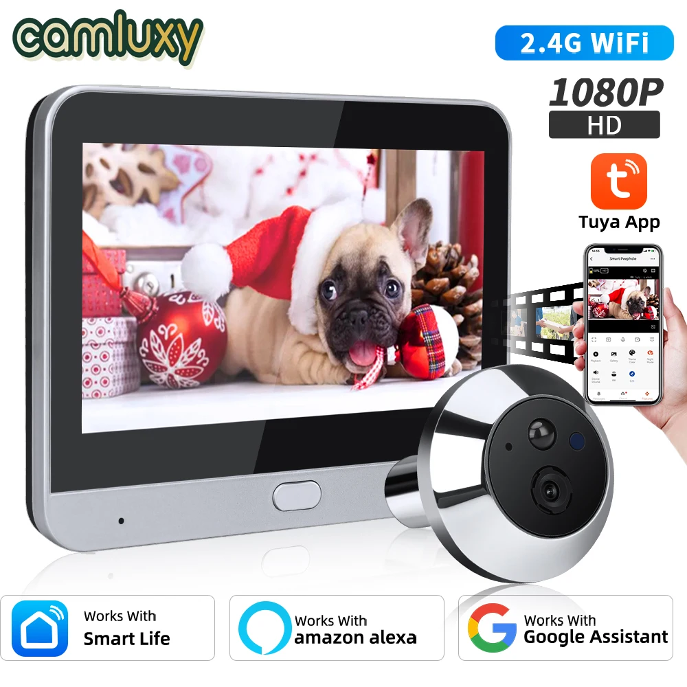 camluxy-smart-tuya-wifi-door-camera-43-inch-1080p-eye-peephole-doorbell-5000mah-pir-motion-alarm-alexa-digital-door-viewer