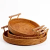 Rattan round dinner tray natural rattan handle handmade woven basket home decoration storage tray suitable for coffee table brea 1