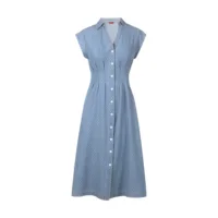 CHCH New Women Dress Commuting V Neck High Waisted Spring Summer Flying Sleeve Girdling Pleated Casual Female Long Dress - Image 3