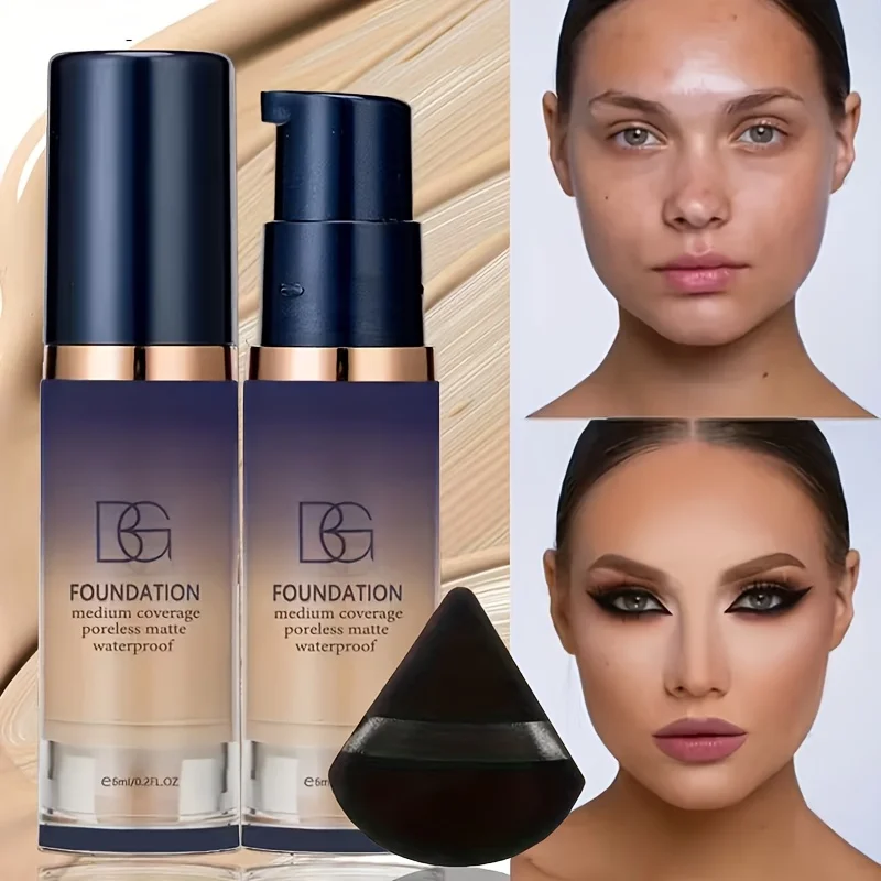2pcs Face Makeup Set, Includes a Bottle of All in One Foundation and a Black Triangular Powder Puff - 5