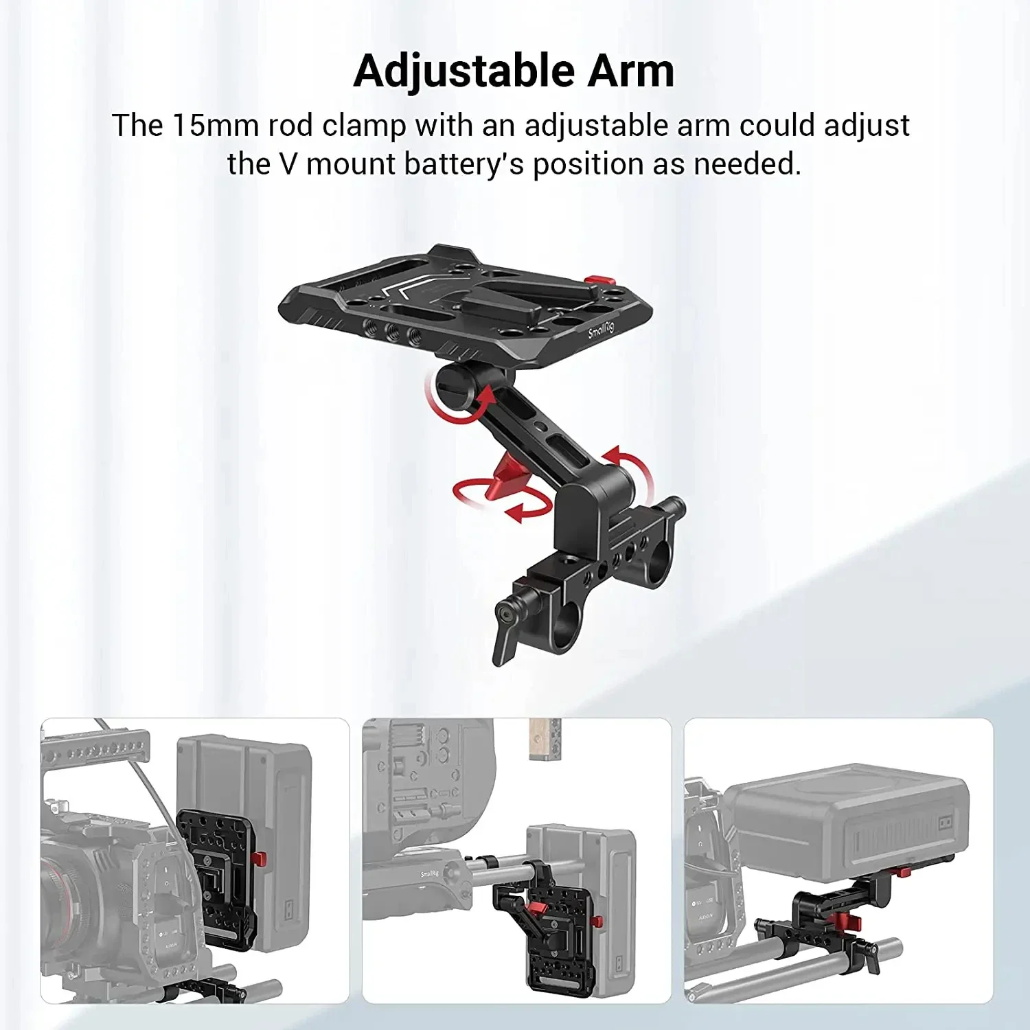 SmallRig V MOUNT Battery Plate with Adjustable Arm with 15MM Rod Clamp Standard
