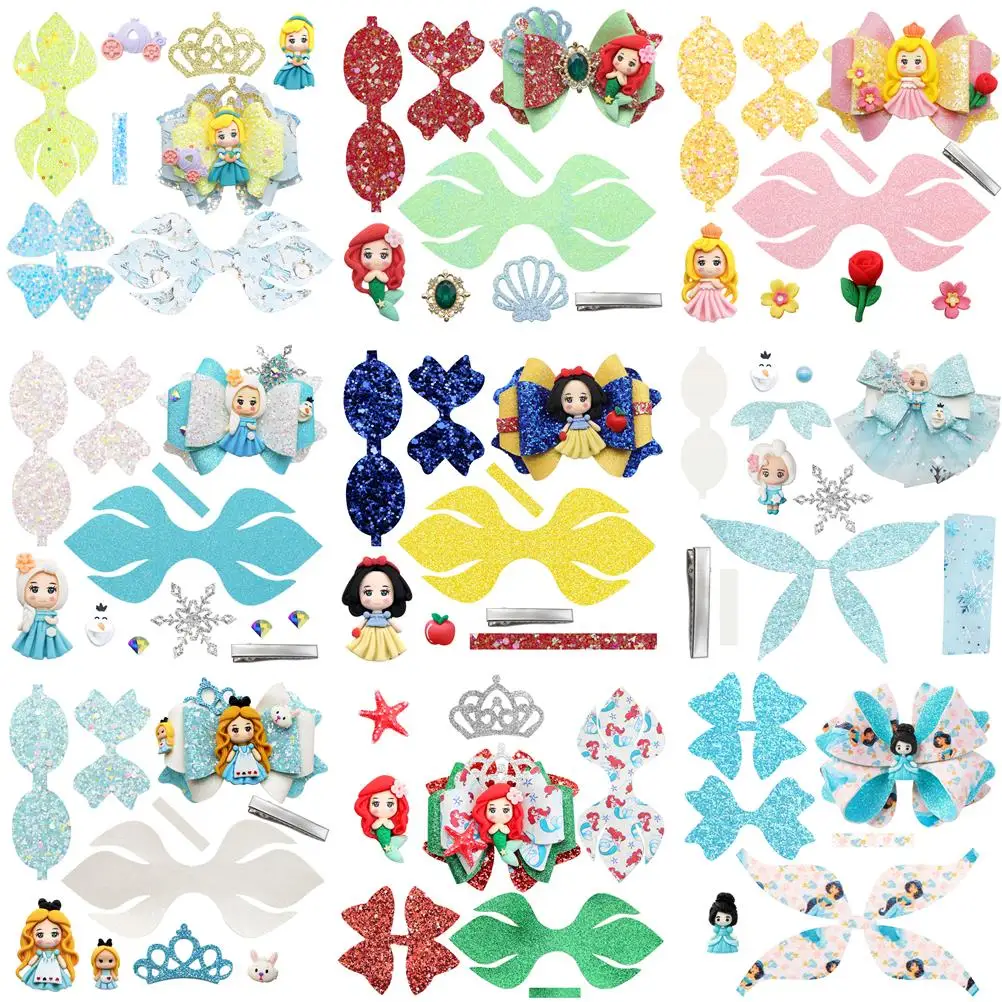 

Набор «Принцесса Диснея» из искусственной кожи с бантом, 3d кабошон с плоской спинкой, «сделай сам», бант из волос, материал ручной работы без зажимов