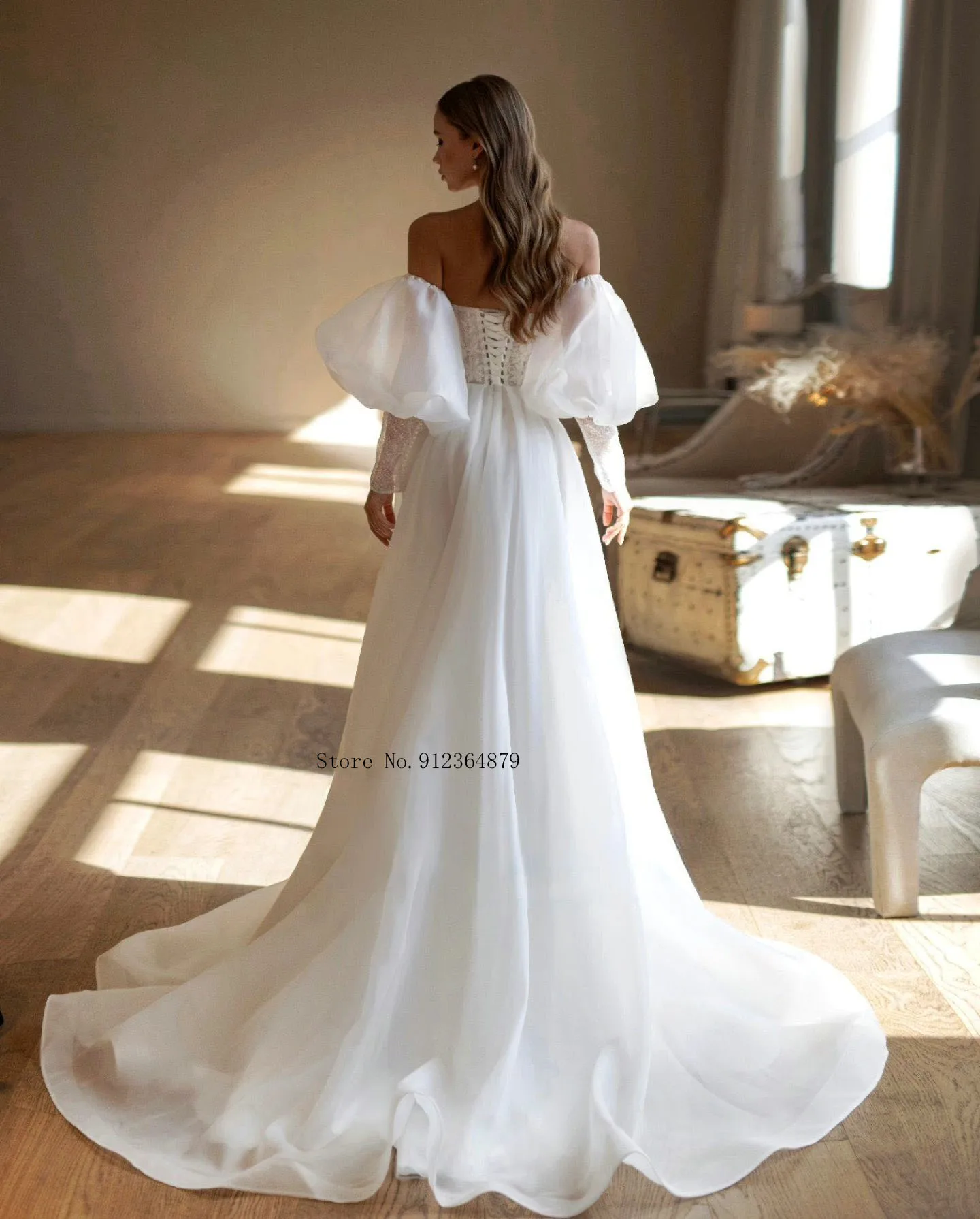 Detachable Long Puff Sleeves Sweetheart Lace Applique Bridal Grown Custom Made Formal Bridal Grown 2024 Vestido De Noival 4
