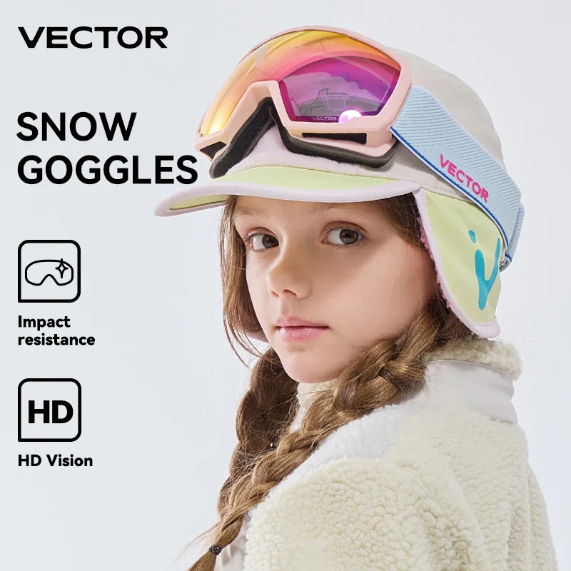 VECTOR Children Ski Goggles Frame Print Strap for Boy Girl Interchangeable Magnetic Lens UV400 Sunglasses Anti-fog Snow Glasses 2