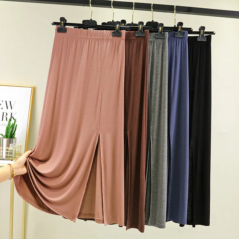 

Soft Modal Skirts For Women Solid High Waist Sexy Open Side Maxi Skirt Comfortable Outfit Korean Fashion Clothing
