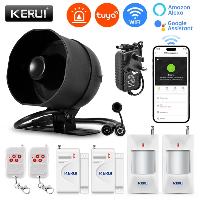 KERUI 120db Tuya Smart WiFi Loudly Speaker Alarm System Burglar Siren Home Security with Door Window Sensor Motion for House 1