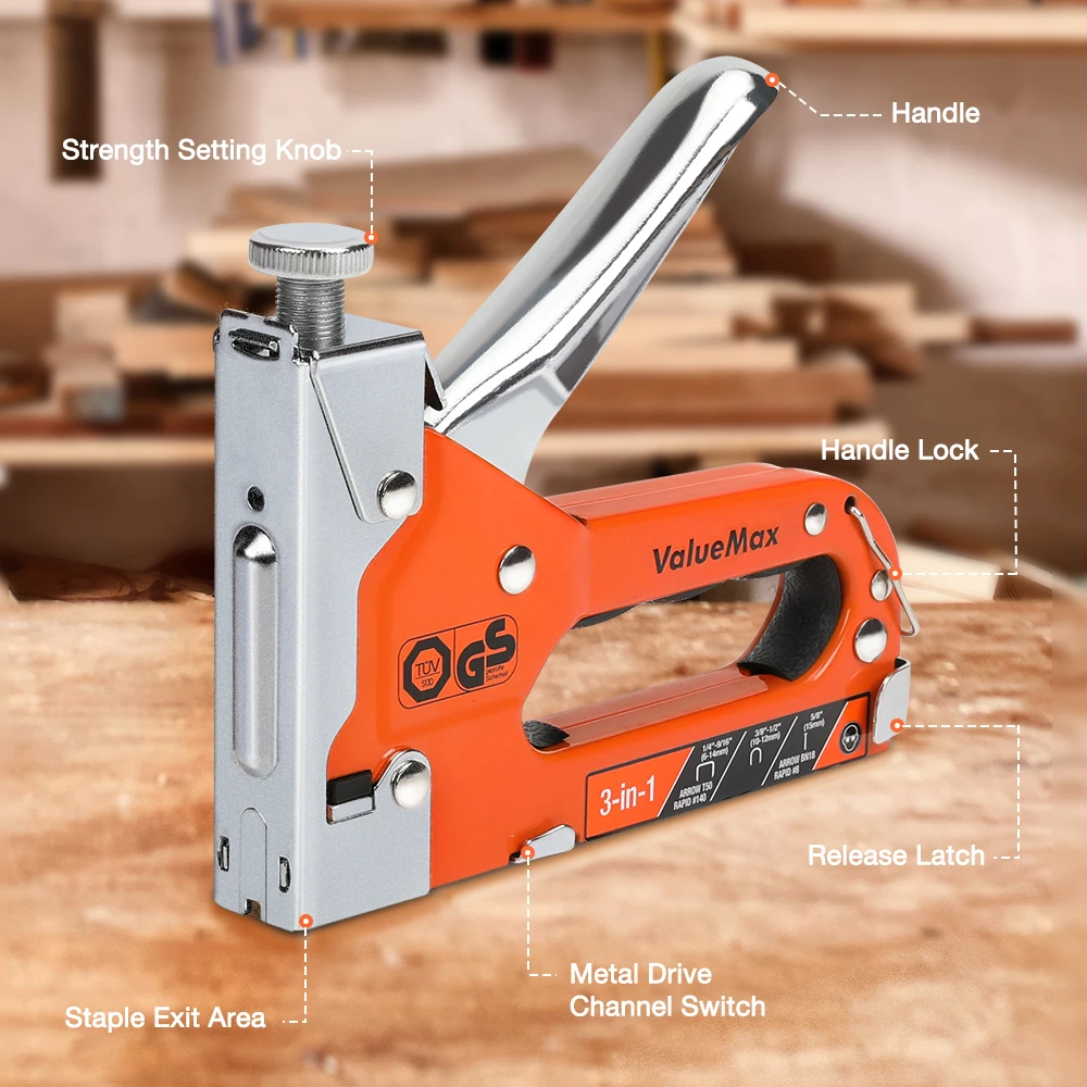Construction Stapler 3-in-1 Manual Nail Gun With 3000 Staples Upholstery Stapler for Wood Furniture Home DIY nail stapler