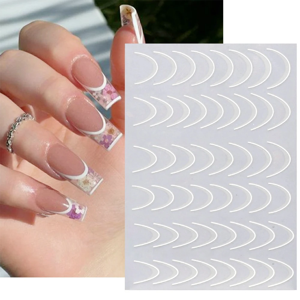 12PCS French Manicure Strip Nail Forms Fringe Tip Guides Sticker Wavy Line  Nail Art Guides Stickers Stencil Strips Nail - AliExpress