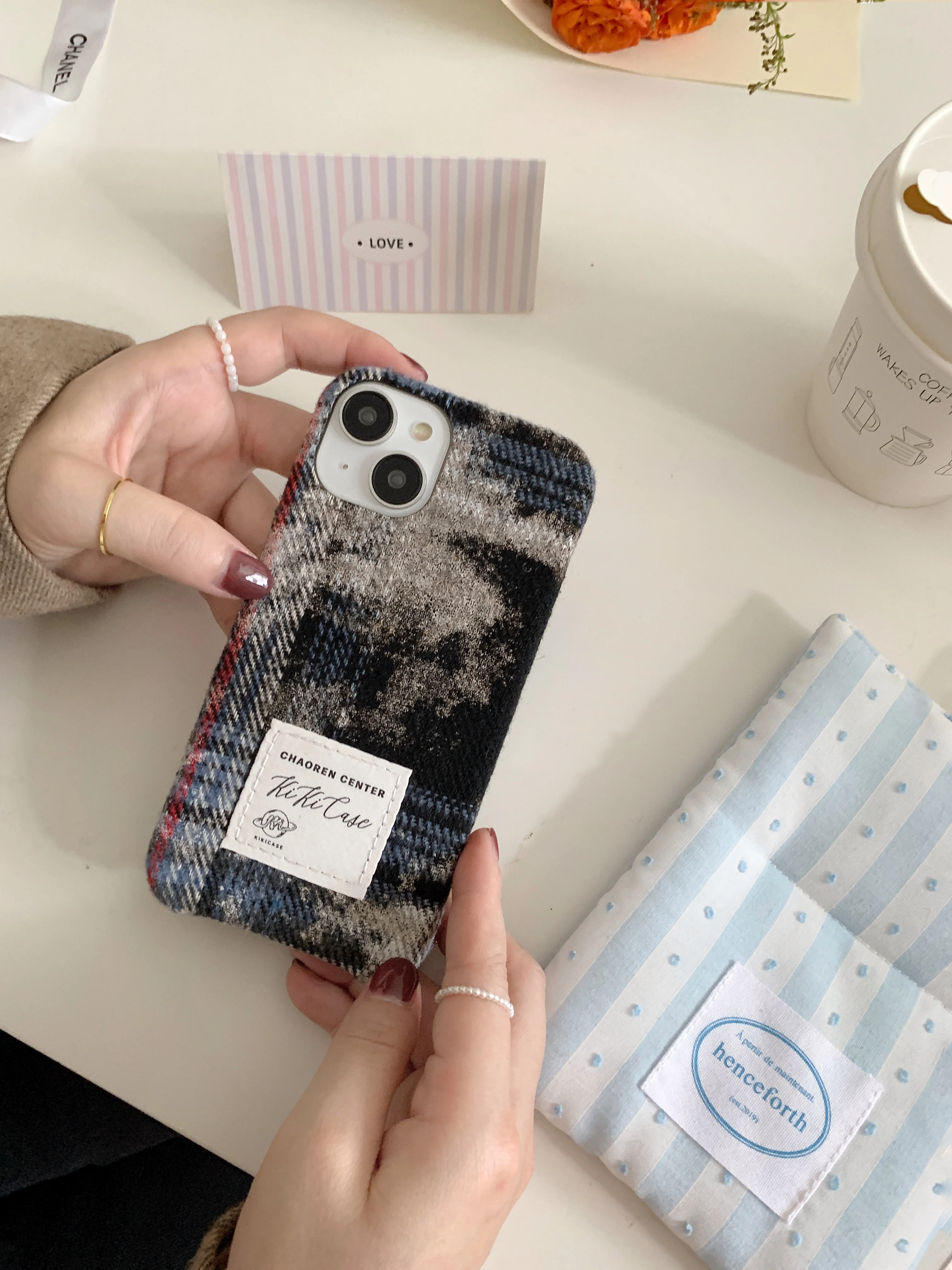 Vintage INS Artistic Dyeing Checker Cloth Chic Case for iPhone 15 14 13 Pro  Max Back Phone Cover for 12 11 X XR Xs Funda