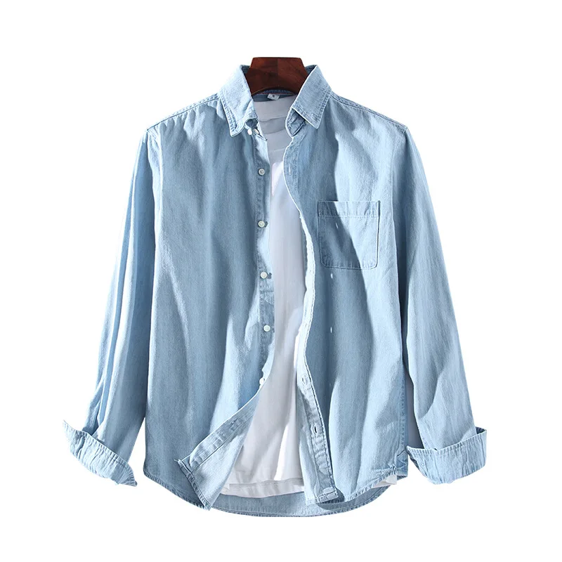 Men's Denim Long Sleeve Shirt Spring and Autumn 100%cotton Soft Fashion Casual Retro Jacket Male Brand Clothes Men Shirts |