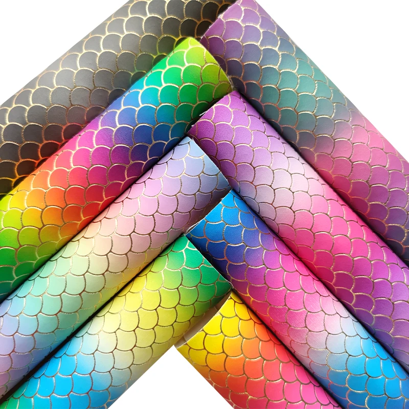 

Holographic Iridescent Faux Synthetic Leather Roll Fish Scales Embossed PU Fabric For HandBags/Earrings DIY Crafts 30x135cm