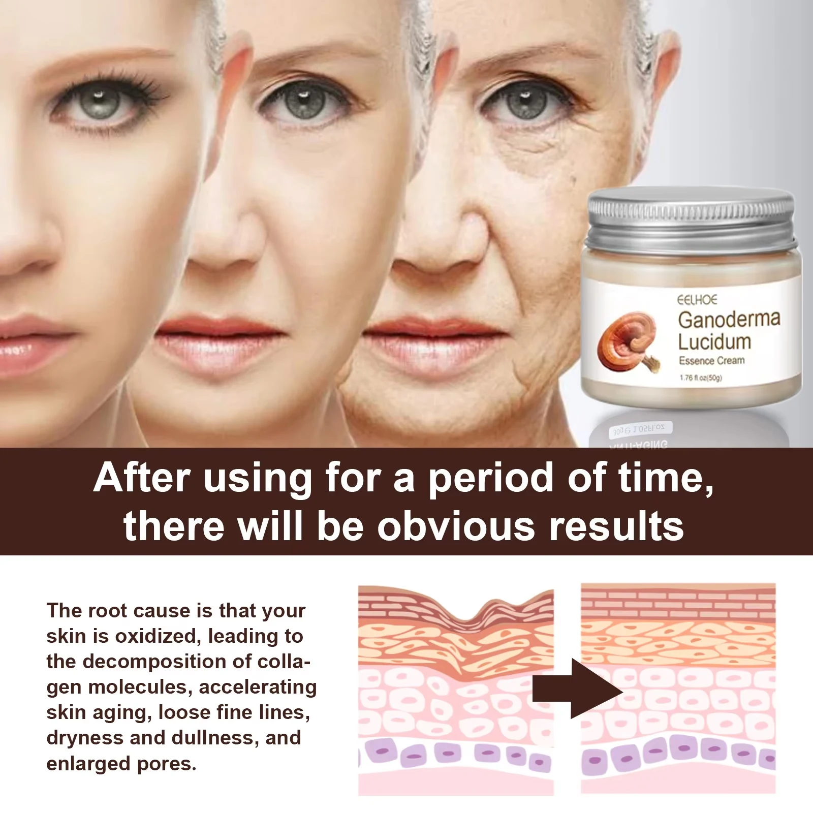 50G Ganoderma Wrinkle Remover Facial Cream Instant Firming Lift Anti-Aging Cream Fade Fine Line Whitening Moisturizing Skin Care