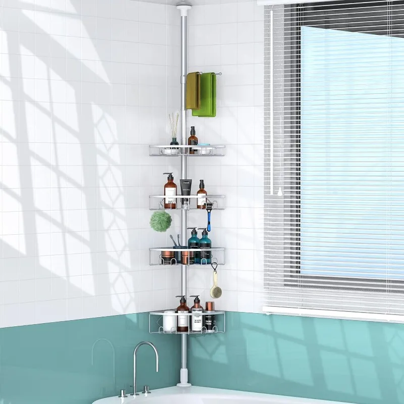 

Kadolina Corner Shower Caddy Tension Pole, 4 Tier Shower Basket Shelves, 53-120 inch Adjustable Height Shower Storage Rack