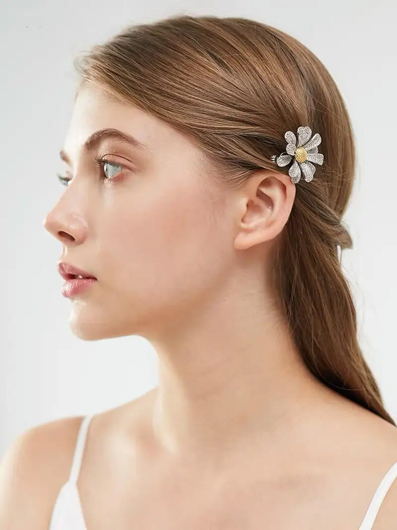 SENYU Luxury Flower Hairpins Beautiful Mini Zirconia Micro-inlay Daisy Hairclip Fashion Women Hairband Wedding Bridal Jewelry