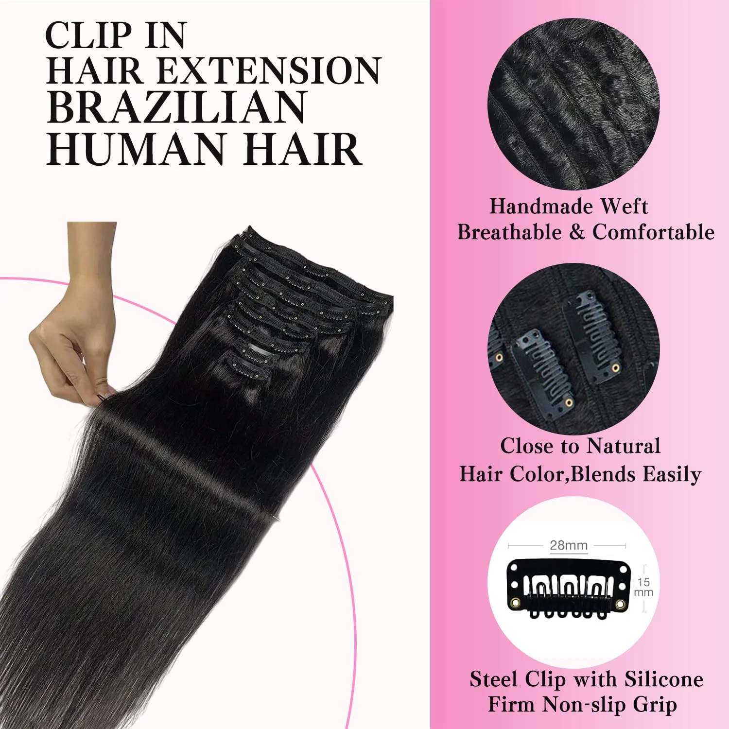 Hair Extensions Straight Clip ins 100 Human Full Head ins Natural Color