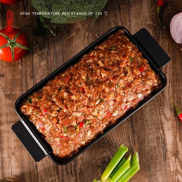 Metallic Mould Professional Meatloaf Pan Non Stick Oven Baking Pan Rectangular Loaf Pan with Insert Rack Bread Tool Baking Tool 5