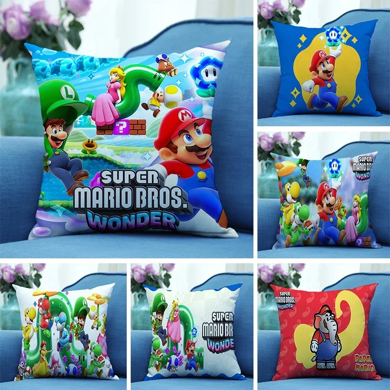 Super Mario Bros Wonder Square Pillowslip Cartoon Anime Cushion Printing Pillowcase Bedroom Decoration Kids Birthday Gifts