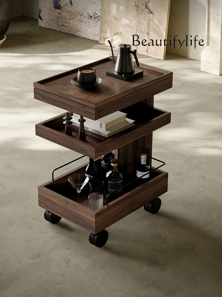 

Movable Sofa Side Table Trolley with Wheels Walnut Solid Wood Modern Simple Coffee Table