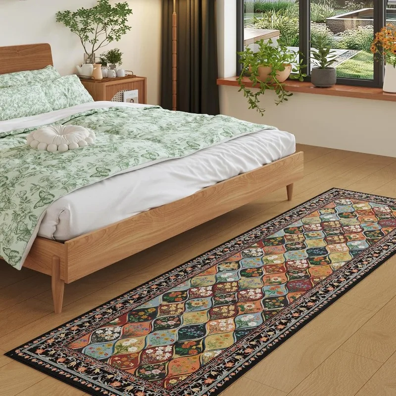 Retro Persian Living Room Carpet Floral Geometric Bedroom Runner Rug Foldable Machine Washable  Anti-slip Cloakroom Mat 러그 Tapis