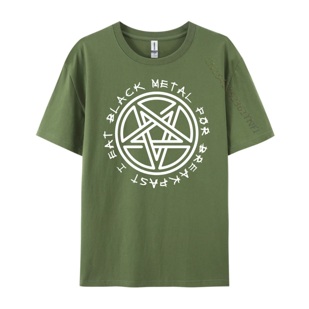 Graphic Woman Tees I Eat Black Metal For Casual T-Shirt 100% Cotton Short Sleeve Leisure T-Shirt O-Neck  I Eat Black Metal For Breakfast 2103 armygreen