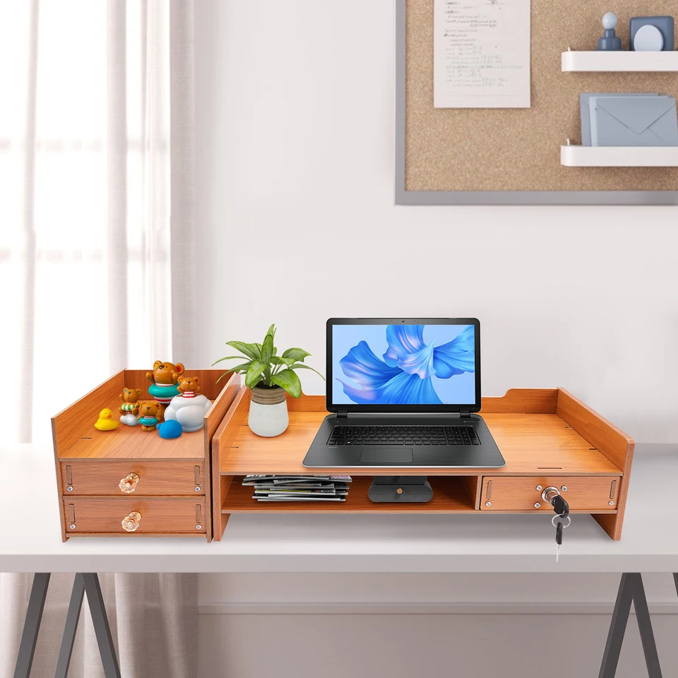 Space Saving Computer Monitor Stand with Drawers