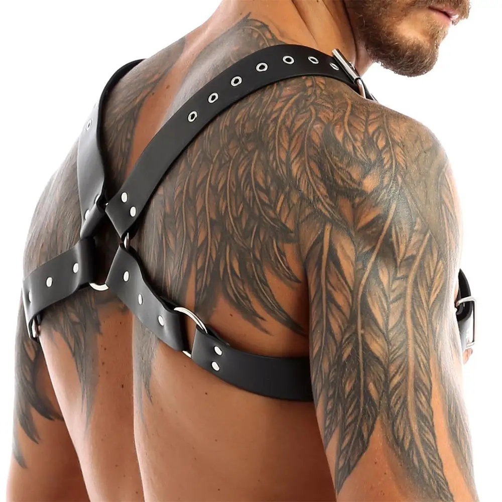 Leather Fetish Gay BDSM Men Harness Belts Adjustable Sexual Gay Bondage Clothing Body Chest Harness Straps for Rave Party Stage