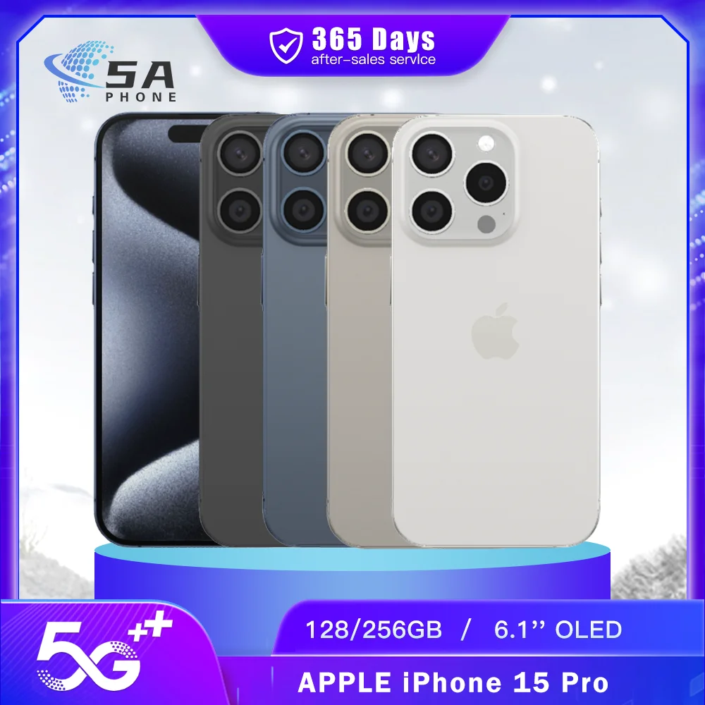 Original Used Apple iPhone 15 Pro 5G SmartPhone Face ID 128GB/256GB NFC 48MP+12MP 120Hz European Version Hexa-Core CellPhone