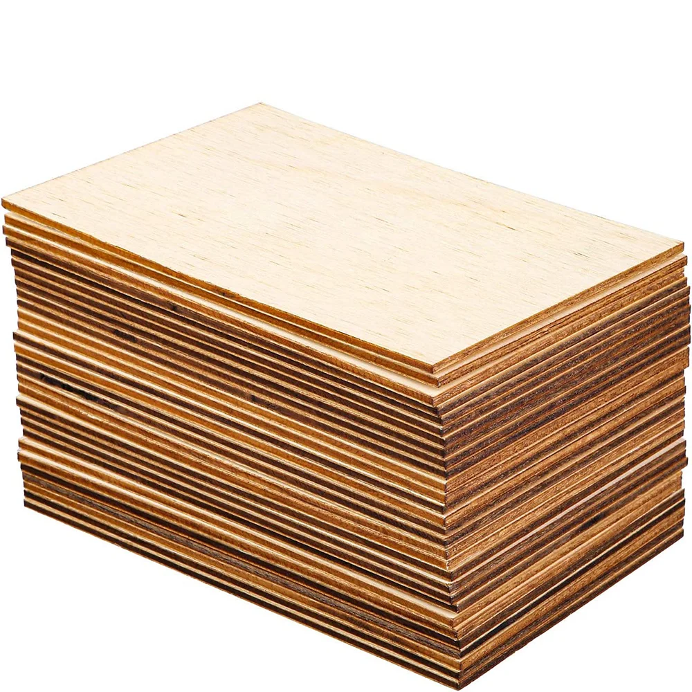 10PCS Unfinished Wood Pieces Rectangle Blank Sharp Corners Wooden Sheets for DIY Arts Craft Project