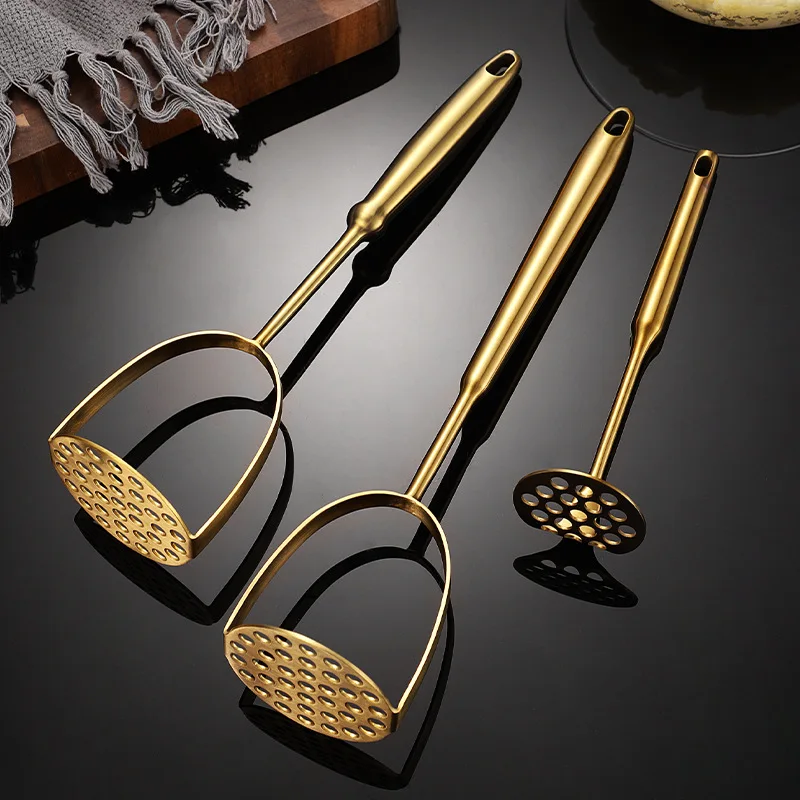 Gold Stainless Steel Potato Masher Manual Crusher Home Kitchen Gadgets potato masher