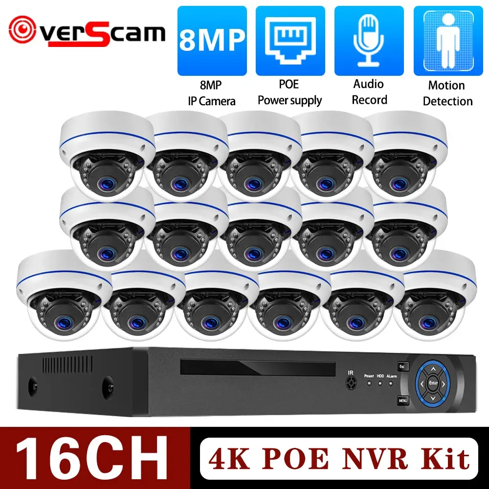 H.265 16CH 4K CCTV Security Camera System 8MP Outdoor IP66 Waterproof  Audio Dome  POE IP Camera Video Surveillance NVR Kit HDMI