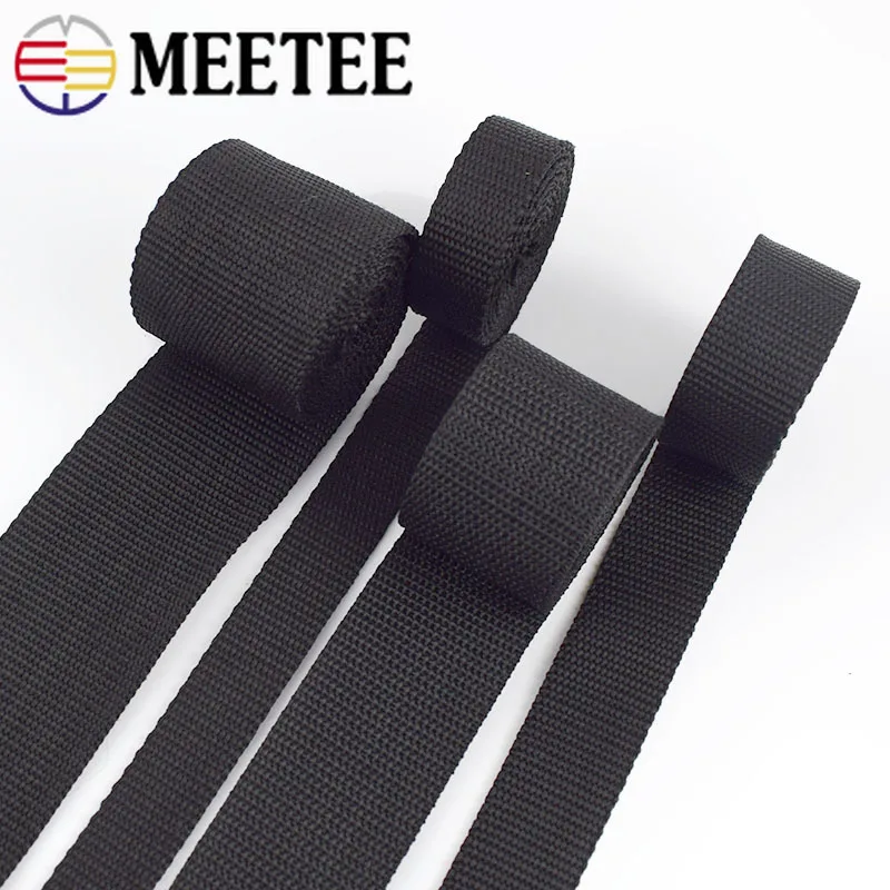 Meetee 10Meters 20-50mm Black PP Polypropylene Webbing 2mm Thicken 900D Belt for Outdoor Tape Bag Strap Strong Ribbon DIY Sewing