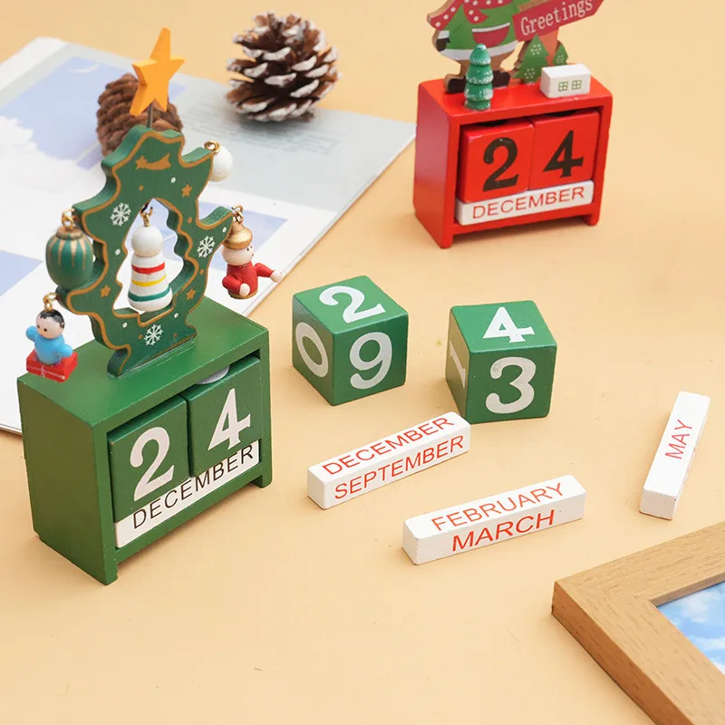 Christmas Countdown Calendar Christmas Advent Calendar Christmas Wooden Calendar Ornament Countdown Santa Claus Snowman DIY Tabletop Ornaments Decoration