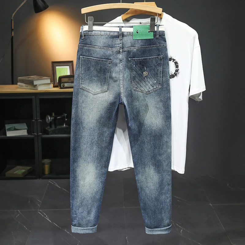 Waist strap matching design fashion jeans for men2024summer thin slim-fit trendy straight Japanese style all-matching pants