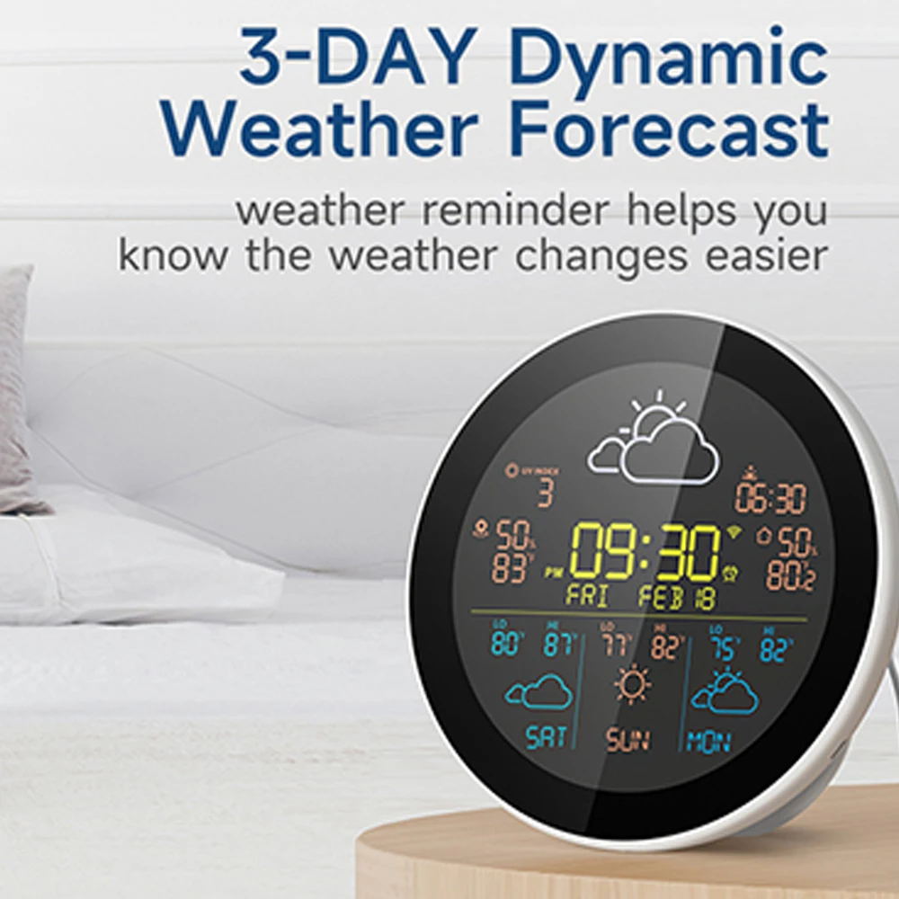 

Tu ya WiFi Smart Weather Station with Alarm Clock 3-Day Weather Forecast Wireless Temperature Thermometer Hygrometer with Sensor