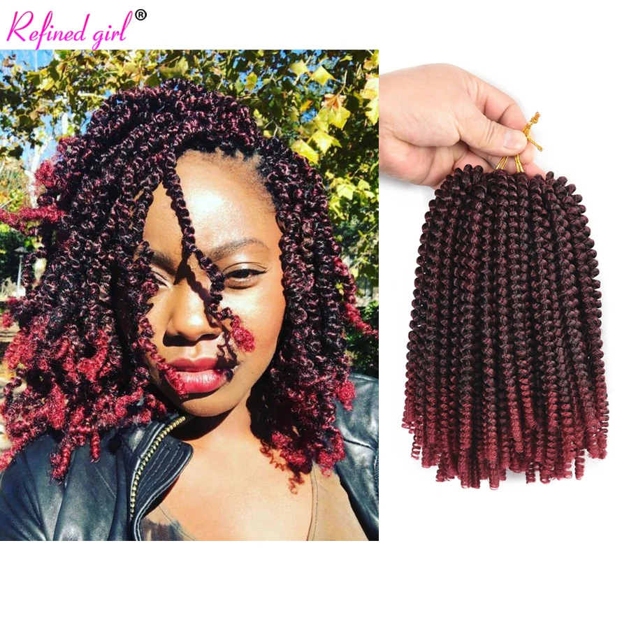 

Spring Twist Curly Crochet Braids For Bomb Twists Black Burgundy Ombre Passion Synthetic Braiding Hair Extensions 30strands/pack