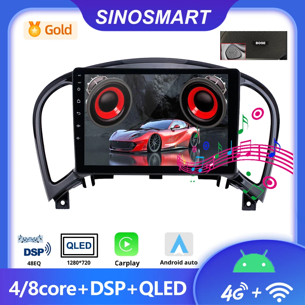 SINOSMART Android GPS für Nissan Juke F15 (2010–2019) mit OEM 7" High-Version-Bildschirm | Unterstützt BOSE, 360-Kamera, CarPlay, Android Auto