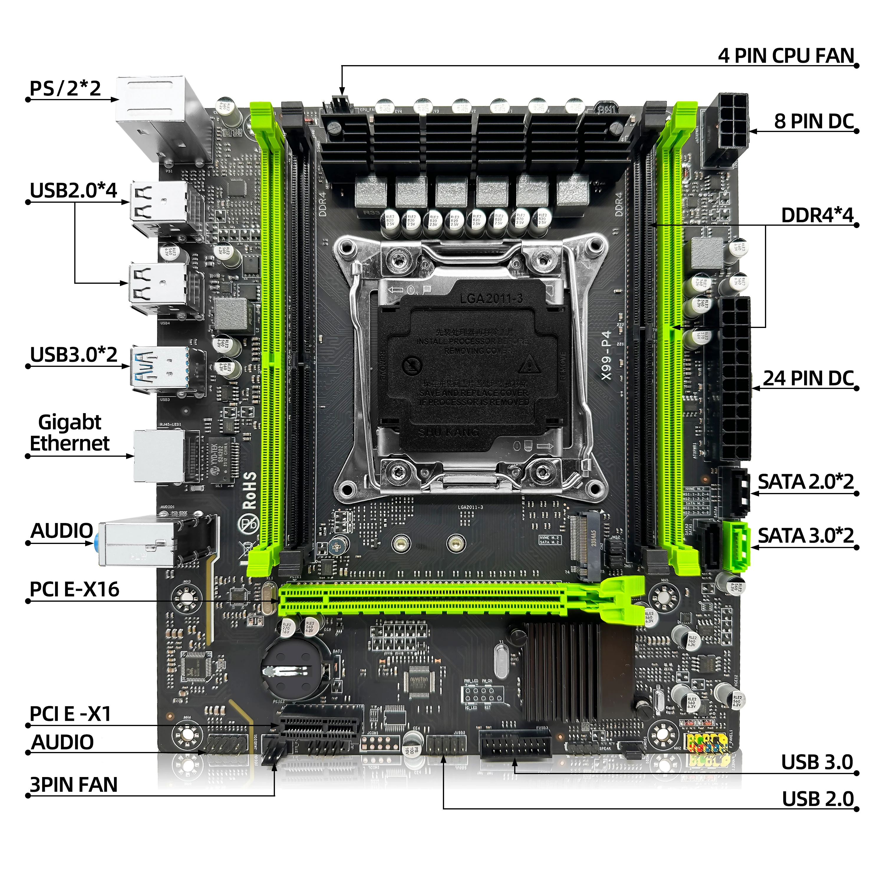 ZSUS X99 P4 Motherboard Set Kit With Intel LGA2011-3 Xeon E5 2630 V4 CPU DDR4 16GB  (1*16GB) 2133MHZ RAM Memory NVME M.2 SATA