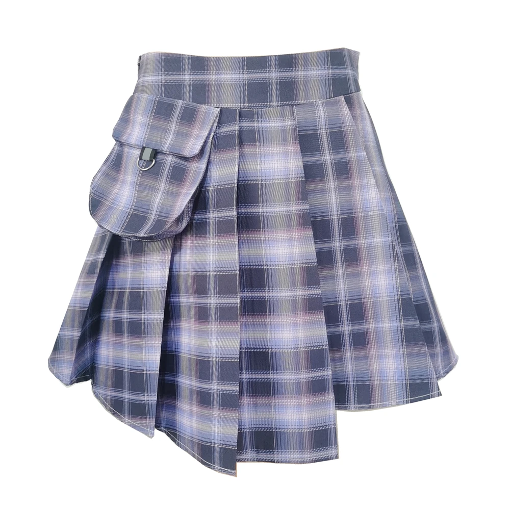 

Irregular Plaid Pleated Skirt Mini Skirts Womens Japanese School High Waist Kawaii Cute Pink Plaid Skirt Uniform Harajuku Jupe