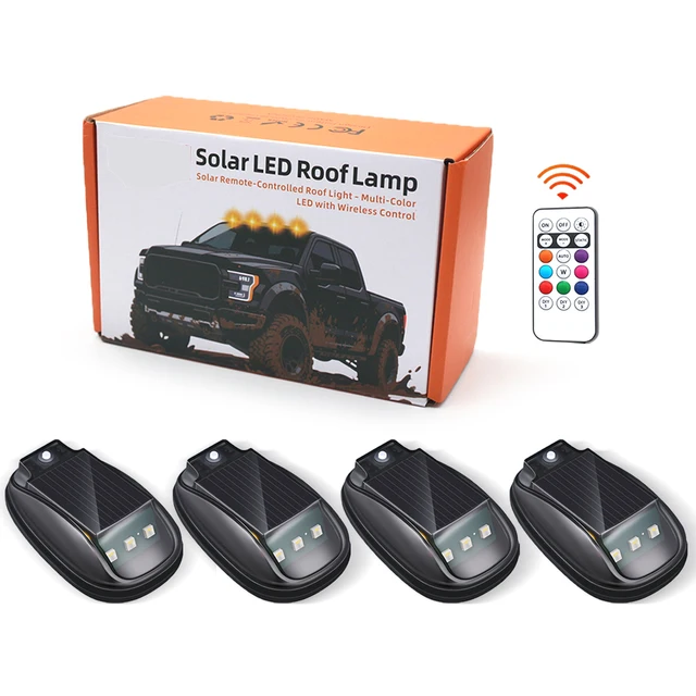 2026 New Solar Car Roof RGB Strobe Light with Remote Control, Waterproof Interior Car Lights 8 Colors Wireless LED Strobe Lights