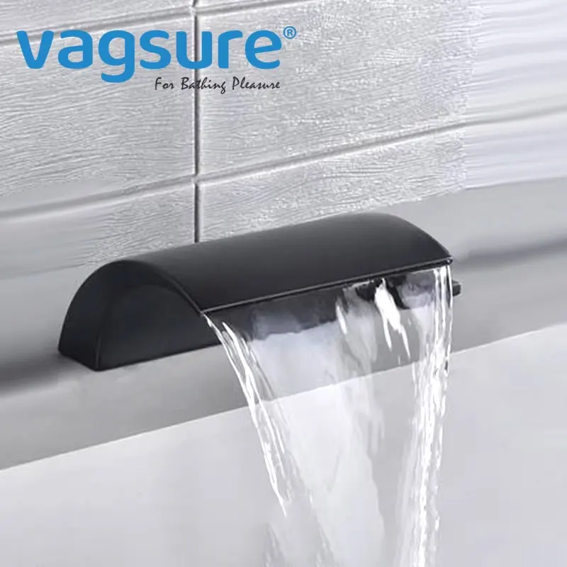 Gold/Matte สีดำอ่างอาบน้ำน้ำตก Spout อ่างอาบน้ำ Waterfall Inlet ก๊อกน้ำฝักบัววาล์วสแตนเลส 1