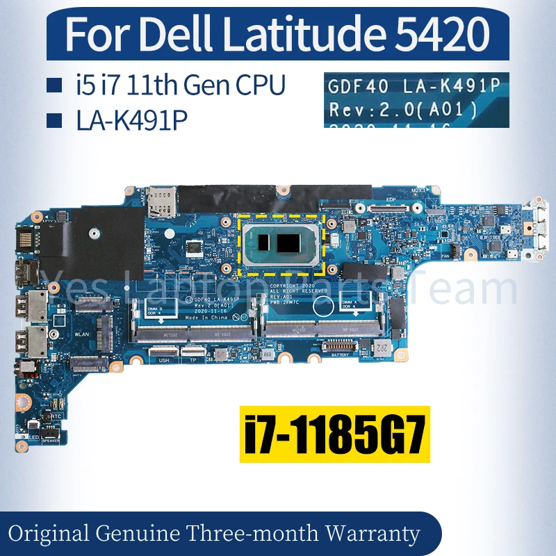 

LA-K491P For Dell Latitude 5420 Laptop Mainboard 0M51J7 054CCV 01M3M4 014P1W I5 I7 11th Motherboard